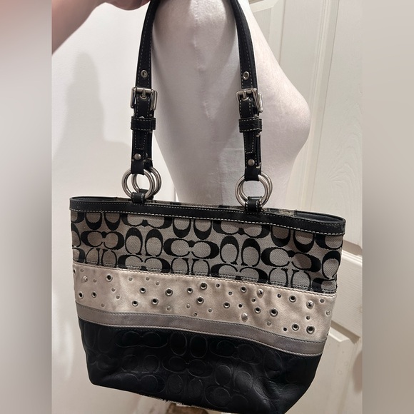 Coach Handbags - Coach Black and Cream Eyelet Tote